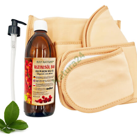 Promocyjny zestaw. Olej rycynowy BIO nierafinowany 500 ml + Zestaw kompresów - 3