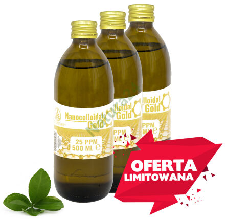 OFERTA LIMITOWANA! 3x Złoto - nanokoloid złota 25 ppm 500ml