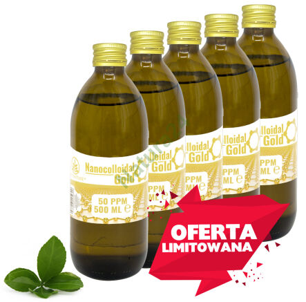OFERTA LIMITOWANA! 5x Złoto - nanokoloid złota 50 ppm 500ml