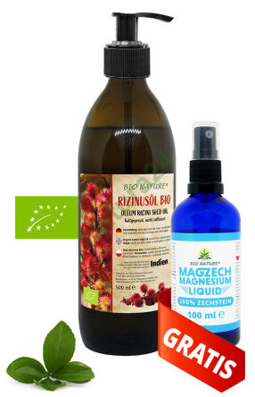 Oferta specjalna Olej rycynowy BIO nierafinowany 500 ml + gratis Oliwka magnezowa 100ml